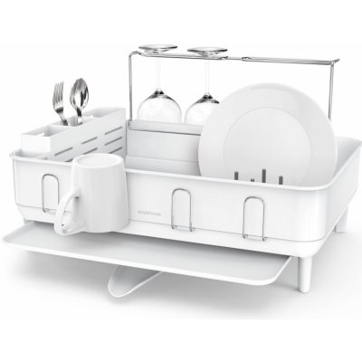 Odkapávač na nádobí Simplehuman s držákem na skleničky, rám z matné bílé oceli KT1198 – Zboží Mobilmania