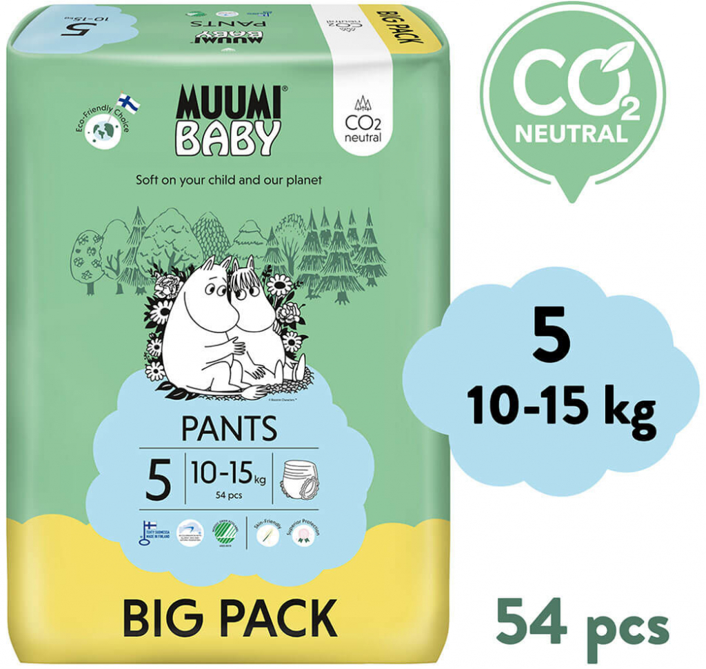 Muumi Baby Pants 5 Maxi+ 10-15 kg kalhotkové eko 54 ks