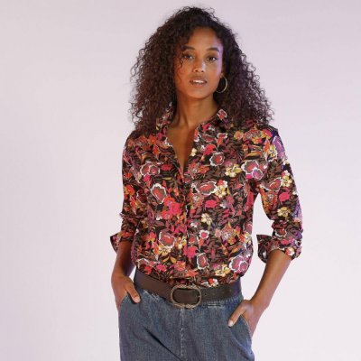 Košile na knoflíčky s potiskem květin černá/fuchsie – Hledejceny.cz