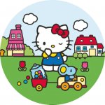 1x Hello Kitty – v lacláčích s myškou v autíčku – jedlý papír na dort – Hledejceny.cz