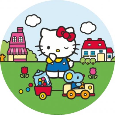 1x Hello Kitty – v lacláčích s myškou v autíčku – jedlý papír na dort – Hledejceny.cz