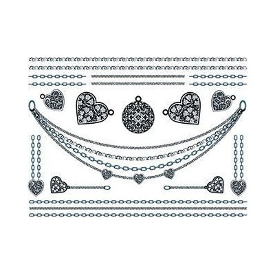 Černobílé řetízky se srdíčky sada tetovaček – Zboží Mobilmania