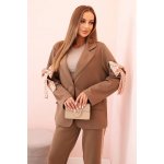 Kesi dámská souprava s viskózou sako s klopami a kalhoty s lampasem Alina tmavě béžová – Sleviste.cz