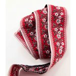 Krojová stuha - červená s bílými květinkami - šíře 3 cm – Sleviste.cz