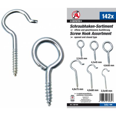 Háčky očka šroubovací pozinkované, sada 142 dílů - BGS 88180 – Hledejceny.cz