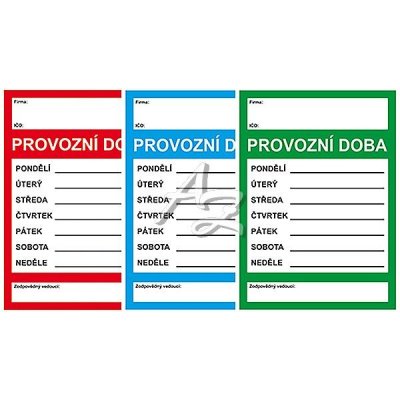 Plastová cedulka Provozní doba A4 – Zboží Dáma