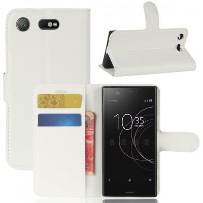 Litchi PU peněženkové na mobil Sony Xperia XZ1 Compact - bílé – Zboží Živě