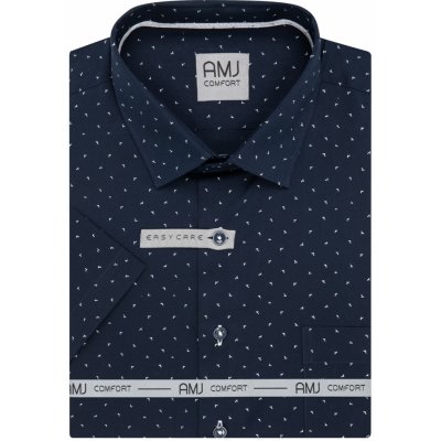 AMJ pánská bavlněná košile krátký rukáv regular fit VKBR1367 vzorovaná tmavě modrá