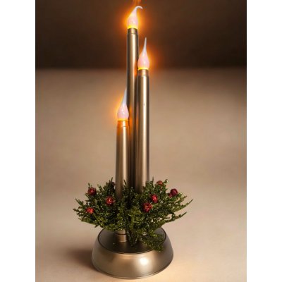 Svícen se třemi svíčkami na baterie - různé barvy na výběr Barva: Zlatá – Zboží Dáma