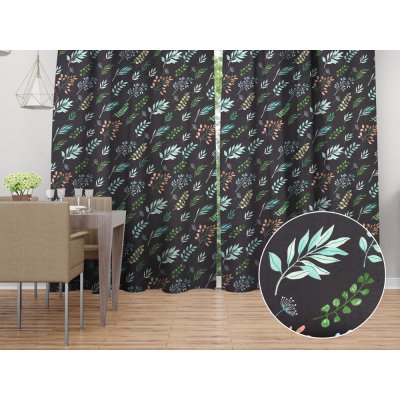 Biante Bavlněný závěs Sandra SA-556 Větvičky s lístky na černém 150x200 cm – Hledejceny.cz
