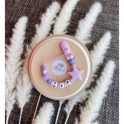 Puntja.cz klip na dudlík hvězdička se jménem světle růžová fialová – Zboží Dáma