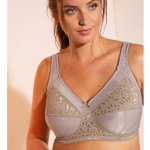 Blancheporte podprsenka pro větší poprsí z úpletu a krajky, bez kostic hnědošedá – Zboží Mobilmania