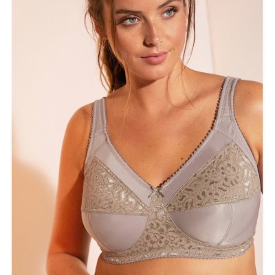 Blancheporte podprsenka pro větší poprsí z úpletu a krajky, bez kostic hnědošedá – Zboží Mobilmania