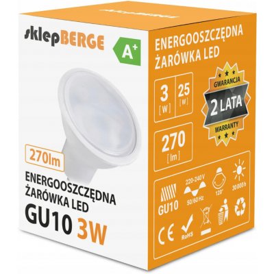 BERGE LED žárovka GU10 - 3W - 240Lm - teplá bílá MZ0004 – Sleviste.cz