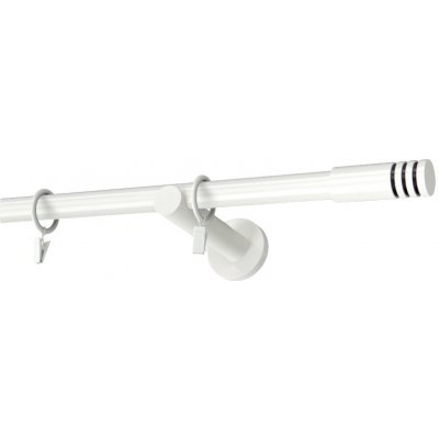 KovovégarnýžeCZ Garnýž Malibu modern 19 mm bílá lesklá Jednořadá prodloužená 180 cm Kroužky s žabkou