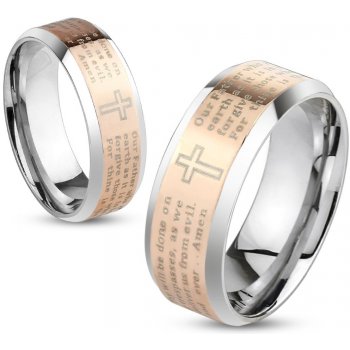 Šperky eshop prsten z oceli stříbrná a měděná modlitba Otčenáš s82.16