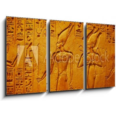 Obraz 3D třídílný - 90 x 50 cm - Ancient Egypt hieroglyphics with pharaoh and ankh Starověké egyptské hieroglyfy s faraonem a ankh