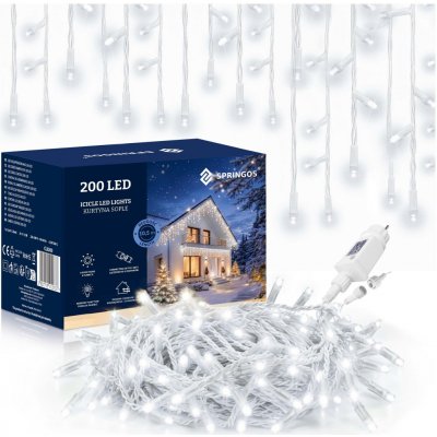 SPRINGOS LED krápníky 10,5m 200LED 8-funkcí IP44 studená bílá – Hledejceny.cz