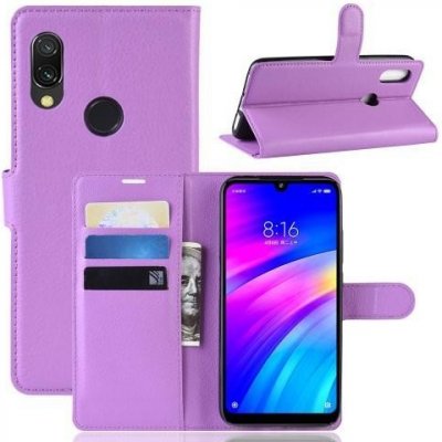 Pouzdro Litchi PU kožené peněženkové Xiaomi Redmi 7 - fialové