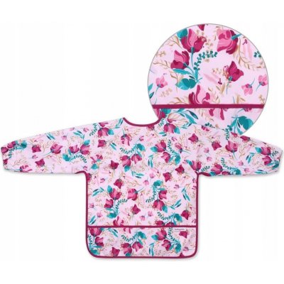 BabyOno bryndák nepromakavý s dlouhým rukávem a kapsíčkou Floral, růžová – Sleviste.cz