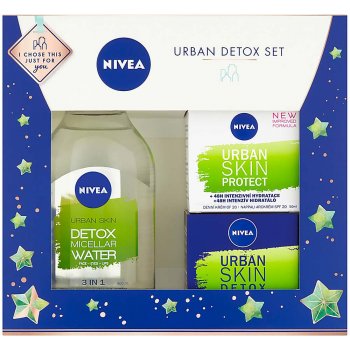 Nivea Urban Skin Defence denní pleťová péče SPF20 50 ml + noční pleťová péče 50 ml + micelární voda 400 ml pro ženy dárková sada