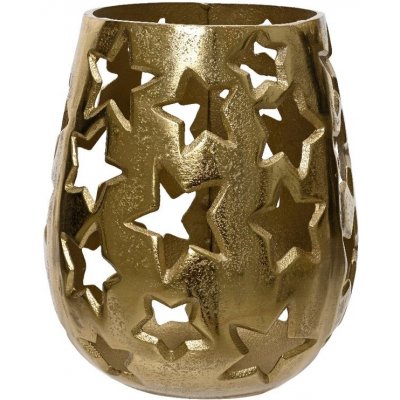 Vánoční kovový svícen s hvězdami zlatý 22x17 cm