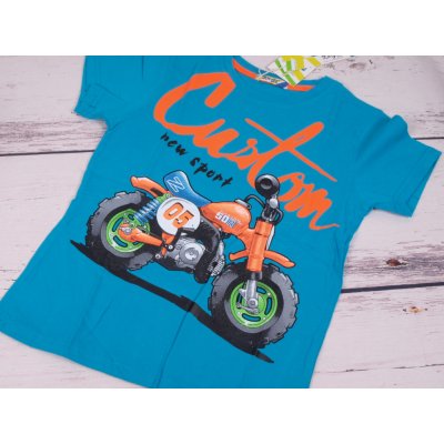triko tričko Kugo s motorkou krátký rukáv modré – Zboží Mobilmania
