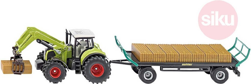 Siku Traktor s nakladačem balíků a přívěsem 1:50