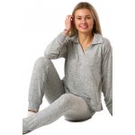 Dámské šedé melírové z hřejivého úpletu s véčkem a kapsami 1B2357 šedá M – Zboží Mobilmania