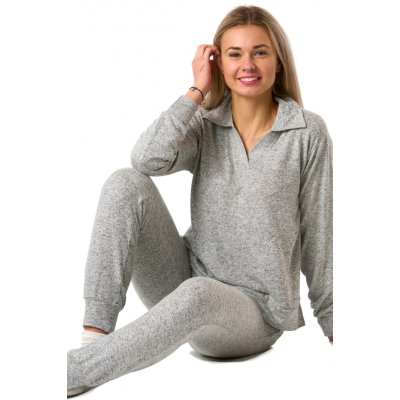 Dámské šedé melírové z hřejivého úpletu s véčkem a kapsami 1B2357 šedá M – Zboží Mobilmania