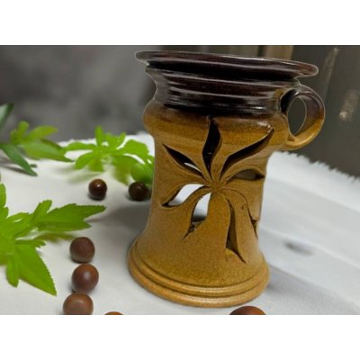 Keramikaportal Aroma lampa s motivem vyřezaného květu přírodní – Sleviste.cz