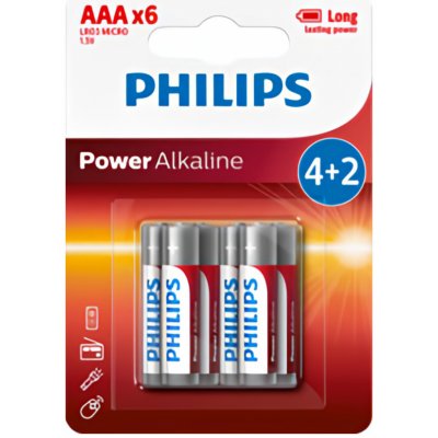 PHILIPS Power Alkaline AAA 6ks LR03P6BP/10 – Zboží Mobilmania