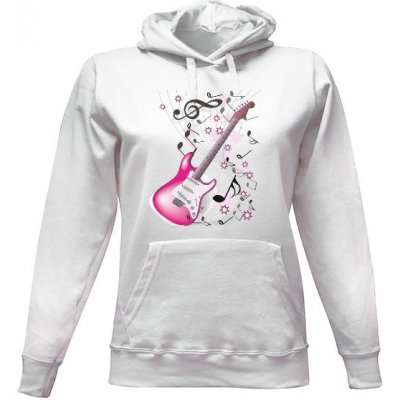 Dámská mikina s kapucí s potiskem mikina Gitara 2 dámské Bílá – Zboží Dáma