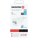 Swissten síťový adaptér GaN 2x USB-C 65W PD + 1x USB-A 18W QC bílý – Zboží Mobilmania