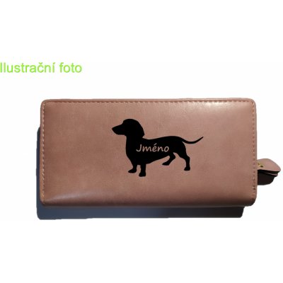 Velká dámská růžová peněženka se psem Jezevčík volitelné jméno – Zboží Mobilmania
