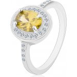 Šperky eshop Rhodiovaný prsten stříbro 925 oválný světle zelený zirkon čirý zirkonový lem J15.05 – Zboží Mobilmania