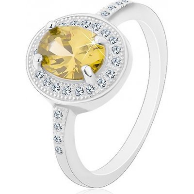 Šperky eshop Rhodiovaný prsten stříbro 925 oválný světle zelený zirkon čirý zirkonový lem J15.05 – Zboží Mobilmania