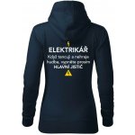 Elektrikář hlavní jistič Nápis na zádech mikina dámská Cape s kapucí Námořní modrá velmi tmavá téměř černá – Sleviste.cz