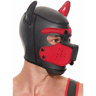 Psí maska Ouch! Puppy Play Hood červená neoprenová psí kukla pro puppy play