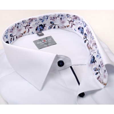 Marvelis Comfort Fit košile s květovaným vnitřním límcem a manžetou bílá – Sleviste.cz