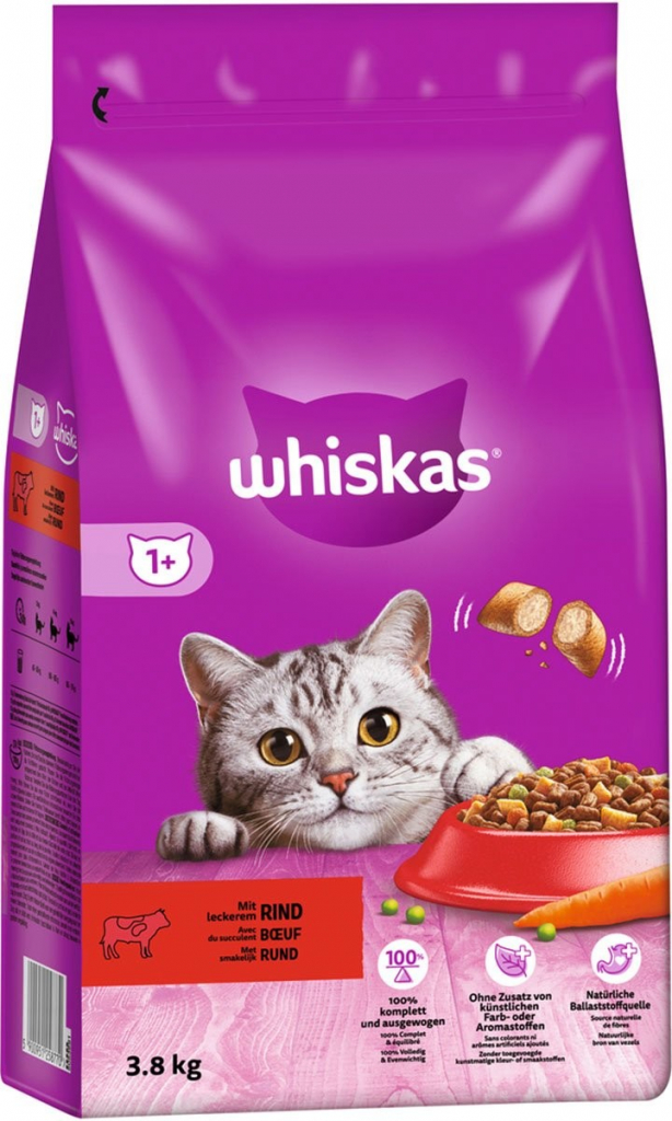 Whiskas Chutné plněné granule s hovězím masem 3,8 kg