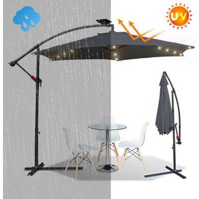 Jopassy 3,5m slunečník UV40+ Camping Pendulum Umbrella Pavilion LED Solar Garden Umbrella with LED Šedá