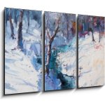 Obraz 3D třídílný - 105 x 70 cm - Art Oil Painting Winter Landscape. The Awakening of Nature. Spring is coming. Umělecká olejomalba zimní krajina. Probuzení přírody. Jar