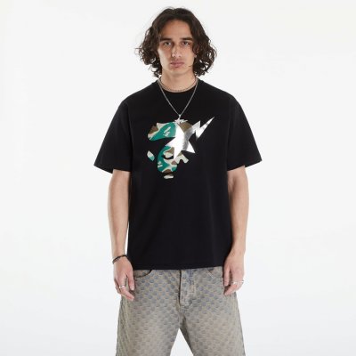 A BATHING APE Liquid Camo Ape Face Star Tee Black Olive Drab