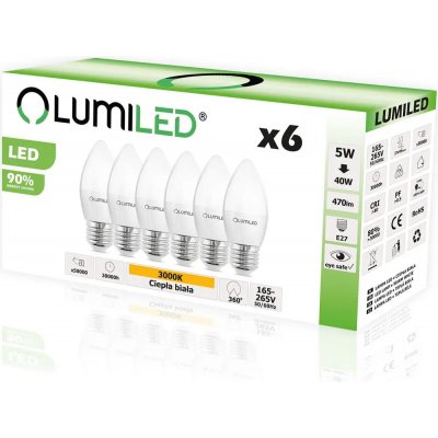 Lumiled 6x LED žárovka E27 SVÍČKA 5W = 40W 3000K – Zbozi.Blesk.cz