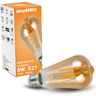 Berge LED žárovka E27 8W ST64 teplá bílá – Zboží Mobilmania