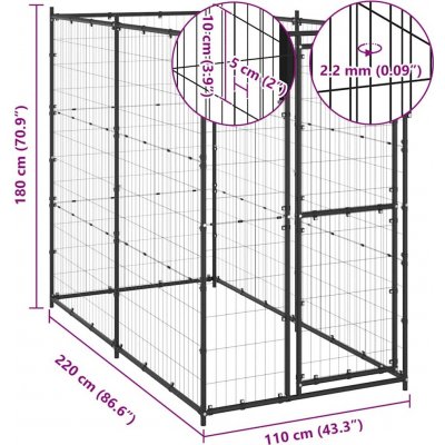 vidaXL Venkovní psí kotec ocel 110 x 220 x 180 cm – Zboží Dáma
