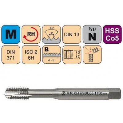 NÁSTROJE CZ Závitník strojní M8x1,25 ISO2 HSSCo5 DIN 371 B - 1750 - CZZ1750-M8-ISO2 – Zboží Mobilmania