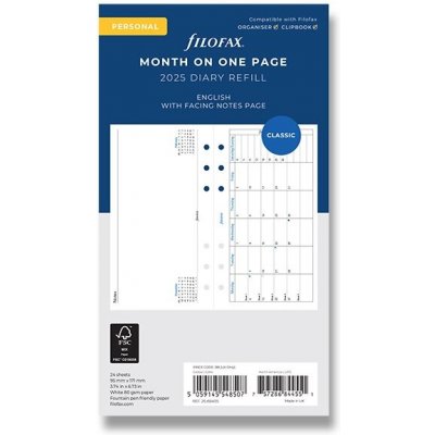 Filofax Měsíční kalendář 2025, měsíc/1 strana, Aj náplň osobních diářů A6 – Zboží Mobilmania