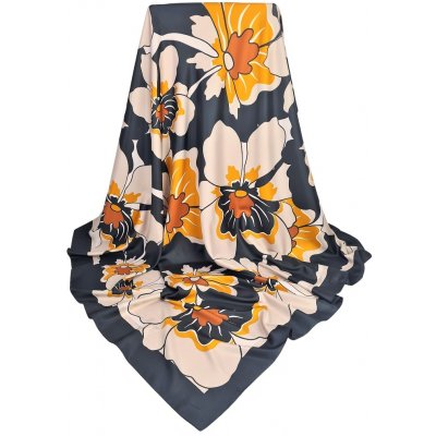 Classic Scarf dámský černý květinový šátek velký černé hnědé a žluté květy – Zbozi.Blesk.cz